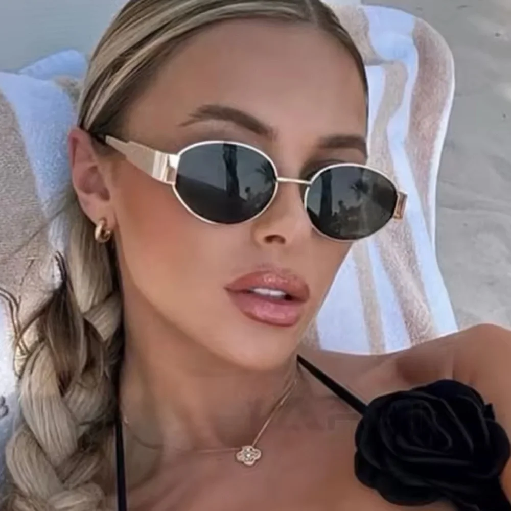 Chic Black and Gold Oval Sunglasses